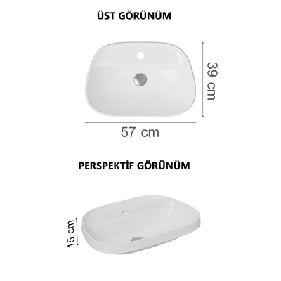 Vitra Frame Tezgahüstü Lavabo Tv Shape, 55x39 cm Tek Armatür Delikli, Su Taşma Deliksiz, Clean, Beyaz - 4