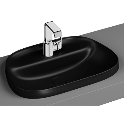 Vitra Frame Tezgahüstü Lavabo Tv Shape, 55x39 cm Tek Armatür Delikli, Su Taşma Deliksiz, Clean, Mat Siyah - 1