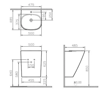 Vitra Frame Yarı Monoblok Lavabo Kompakt, 50x48 cm Tek Armatür Delikli, Su Taşma Delikli, Clean, Beyaz - 4