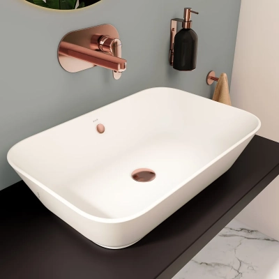 Vitra Geo Çanak Lavabo Dikdörtgen, 60x39 cm Armatür Deliksiz, Su Taşma Delikli, Mat Beyaz - 2