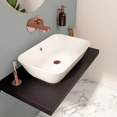 Vitra Geo Çanak Lavabo Dikdörtgen, 60x39 cm Armatür Deliksiz, Su Taşma Delikli, Mat Beyaz - 3