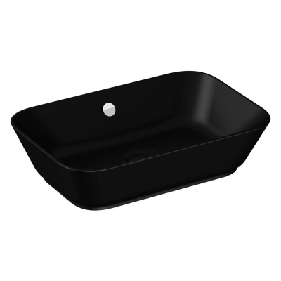 Vitra Geo Çanak Lavabo Dikdörtgen, 60x39 cm Armatür Deliksiz, Su Taşma Delikli, Mat Siyah - 1