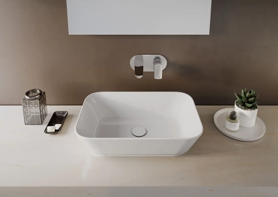 Vitra Geo Çanak Lavabo Dikdörtgen, 60x39 cm Armatür Deliksiz, Su Taşma Deliksiz, Mat Beyaz - 2