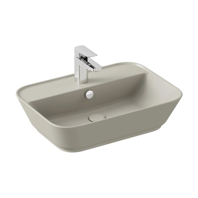 Vitra Geo Çanak Lavabo Dikdörtgen, 60x43 cm Tek Armatür Delikli, Su Taşma Delikli, Mat Bej - 1