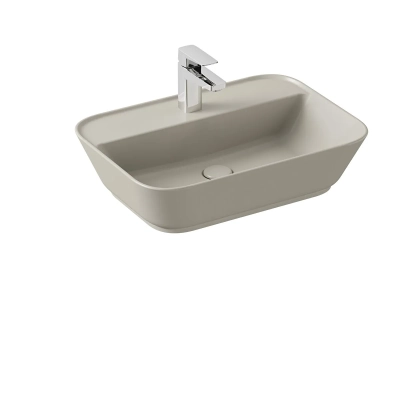 Vitra Geo Çanak Lavabo Dikdörtgen, 60x43 cm Tek Armatür Delikli, Su Taşma Deliksiz, Mat Bej - 1