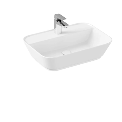 Vitra Geo Çanak Lavabo Dikdörtgen, 60x43 cm Tek Armatür Delikli, Su Taşma Deliksiz, Mat Beyaz - 1