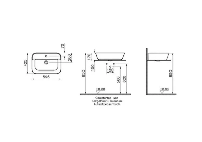 Vitra Geo Çanak Lavabo Dikdörtgen, 60x43 cm Tek Armatür Delikli, Su Taşma Deliksiz, Mat Siyah - 2