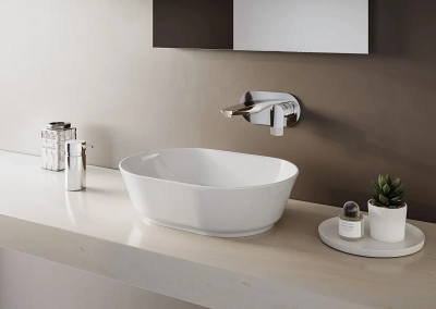 Vitra Geo Çanak Lavabo Oval, 55x40 cm Armatür Deliksiz, Su Taşma Delikli, Mat Beyaz - 2