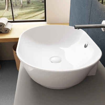 Vitra Geo Çanak Lavabo Oval, 55x40 cm Armatür Deliksiz, Su Taşma Delikli, Mat Beyaz - 3