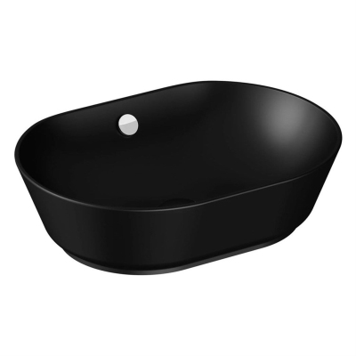 Vitra Geo Çanak Lavabo Oval, 55x40 cm Armatür Deliksiz, Su Taşma Delikli, Mat Siyah - 1
