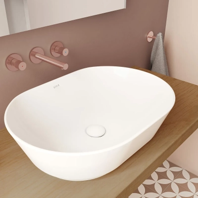 Vitra Geo Çanak Lavabo Oval, 55x40 cm Armatür Deliksiz, Su Taşma Deliksiz, Mat Beyaz - 1