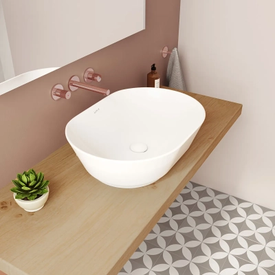 Vitra Geo Çanak Lavabo Oval, 55x40 cm Armatür Deliksiz, Su Taşma Deliksiz, Mat Beyaz - 3