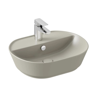 Vitra Geo Çanak Lavabo Oval, 55x43 cm Tek Armatür Delikli, Su Taşma Delikli, Mat Bej - 1