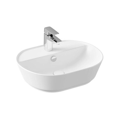 Vitra Geo Çanak Lavabo Oval, 55x43 cm Tek Armatür Delikli, Su Taşma Delikli, Mat Beyaz - 1