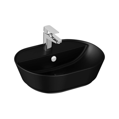 Vitra Geo Çanak Lavabo Oval, 55x43 cm Tek Armatür Delikli, Su Taşma Delikli, Mat Siyah - 1
