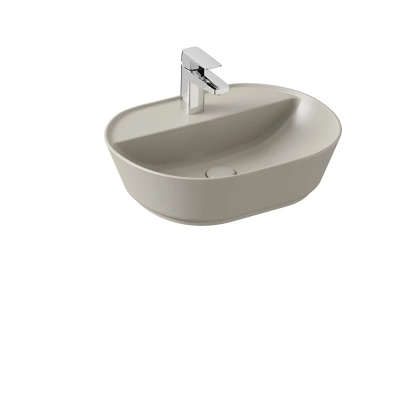 Vitra Geo Çanak Lavabo Oval, 55x43 cm Tek Armatür Delikli, Su Taşma Deliksiz, Mat Bej - 1
