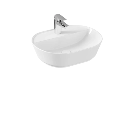 Vitra Geo Çanak Lavabo Oval, 55x43 cm Tek Armatür Delikli, Su Taşma Deliksiz, Mat Beyaz - 1