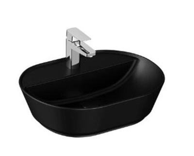 Vitra Geo Çanak Lavabo Oval, 55x43 cm Tek Armatür Delikli, Su Taşma Deliksiz, Mat Siyah - 1