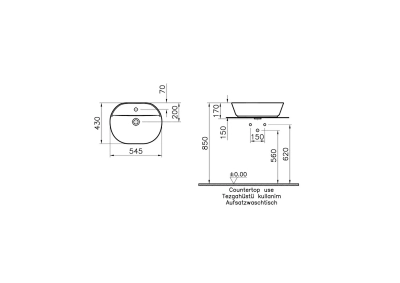 Vitra Geo Çanak Lavabo Oval, 55x43 cm Tek Armatür Delikli, Su Taşma Deliksiz, Mat Siyah - 2