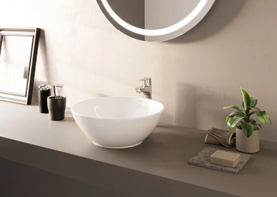 Vitra Geo Çanak Lavabo Yuvarlak, Kompakt, 45x43 cm Armatür Deliksiz, Su Taşma Delikli, Beyaz - 1