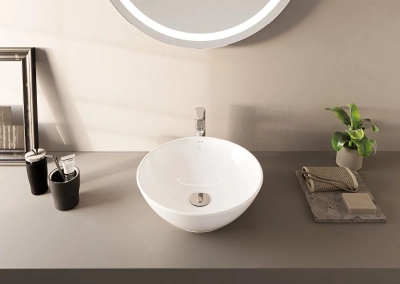 Vitra Geo Çanak Lavabo Yuvarlak, Kompakt, 45x43 cm Armatür Deliksiz, Su Taşma Delikli, Beyaz - 2