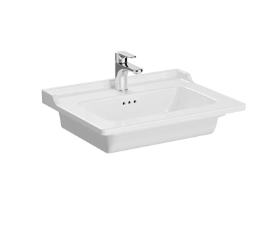 Vitra Integra Classic Etajerli Lavabo 60x46 cm Tek Armatür Delikli, Su Taşma Delikli, Beyaz - 1
