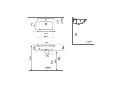 Vitra Integra Classic Etajerli Lavabo 60x46 cm Tek Armatür Delikli, Su Taşma Delikli, Beyaz - 4
