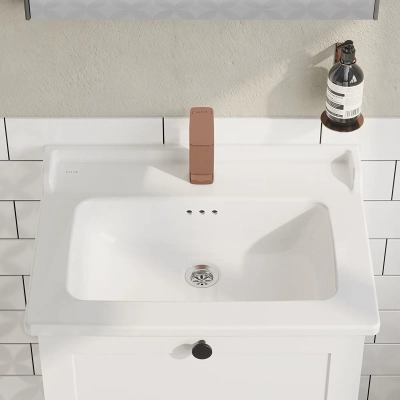 Vitra Integra Classic Etajerli Lavabo 60x46 cm Tek Armatür Delikli, Su Taşma Delikli, Beyaz - 3