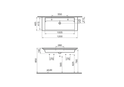 Vitra Integra Etajerli Lavabo 120x47 cm Çift Armatür Delikli, Su Taşma Delikli, Beyaz - 2