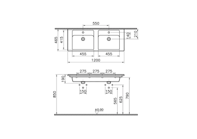 Vitra Integra Etajerli Lavabo 120x47 cm Tek Armatür Delikli, Su Taşma Delikli, Beyaz - 4
