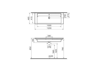 Vitra Integra Etajerli Lavabo 120x47 cm Tek Armatür Delikli, Su Taşma Delikli, Beyaz - 2