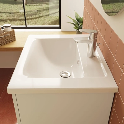 Vitra Integra Etajerli Lavabo 60x47 cm Tek Armatür Delikli, Su Taşma Delikli, Beyaz - 2
