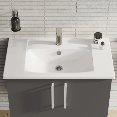Vitra Integra Etajerli Lavabo 80x47 cm Tek Armatür Delikli, Su Taşma Delikli, Beyaz - 3