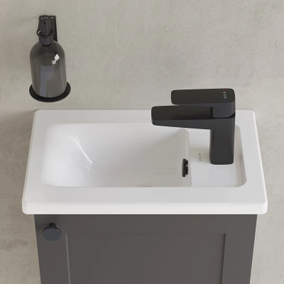 Vitra Integra Etajerli Lavabo Kompakt, 45x29 cm Tek Armatür Delikli, Su Taşma Delikli, Beyaz - 1