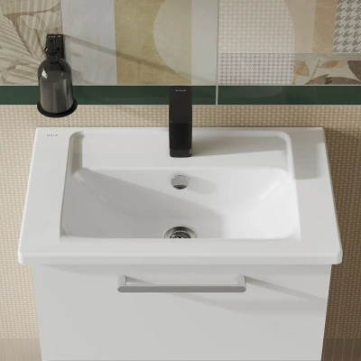 Vitra Integra Etajerli Lavabo Kompakt, 60x39 cm Tek Armatür Delikli, Su Taşma Delikli, Beyaz - 1