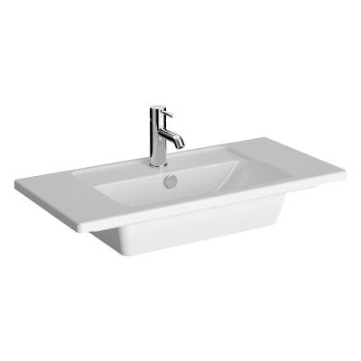 Vitra Integra Etajerli Lavabo Kompakt, 80x39 cm Tek Armatür Delikli, Su Taşma Delikli, Beyaz - 1