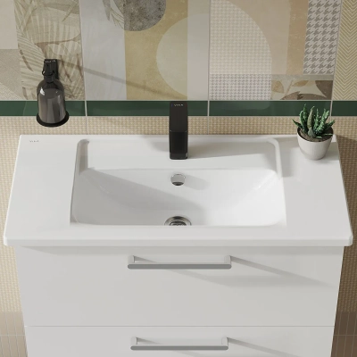Vitra Integra Etajerli Lavabo Kompakt, 80x39 cm Tek Armatür Delikli, Su Taşma Delikli, Beyaz - 2