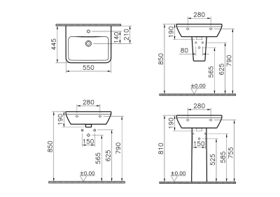 Vitra Integra Lavabo Dikdörtgen, 55x45 cm Tek Armatür Delikli, Su Taşma Delikli, Beyaz - 6