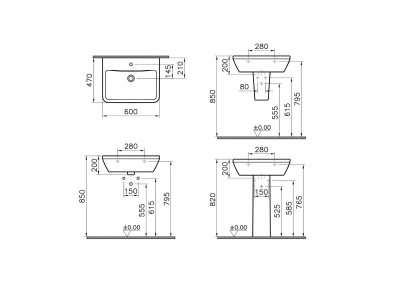 Vitra Integra Lavabo Dikdörtgen, 60x47 cm Tek Armatür Delikli, Su Taşma Delikli, Beyaz - 3