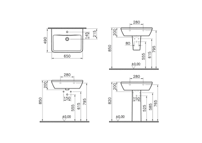 Vitra Integra Lavabo Dikdörtgen, 65x49 cm Tek Armatür Delikli, Su Taşma Delikli, Beyaz - 6