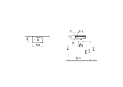 Vitra Integra Lavabo Dikdörtgen, Kompakt, 35x22 cm Soldan Tek Armatür Delikli, Su Taşma Delikli, Beyaz - 5
