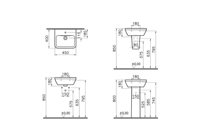 Vitra Integra Lavabo Dikdörtgen, Kompakt, 45x40 cm Tek Armatür Delikli, Su Taşma Delikli, Beyaz - 2