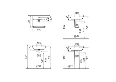 Vitra Integra Lavabo Dikdörtgen, Kompakt, 50x43 cm Tek Armatür Delikli, Su Taşma Delikli, Beyaz - 5