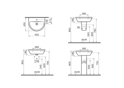 Vitra Integra Lavabo Yuvarlak, 55x45 cm Tek Armatür Delikli, Su Taşma Delikli, Beyaz - 6