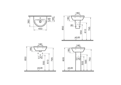 Vitra Integra Lavabo Yuvarlak, Kompakt, 45x36 cm Tek Armatür Delikli, Su Taşma Delikli, Beyaz - 6