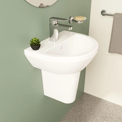 Vitra Integra Lavabo Yuvarlak, Kompakt, 45x36 cm Tek Armatür Delikli, Su Taşma Delikli, Beyaz - 3