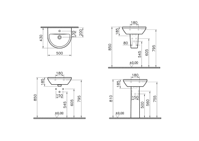 Vitra Integra Lavabo Yuvarlak, Kompakt, 50x43 cm Tek Armatür Delikli, Su Taşma Delikli, Beyaz - 6