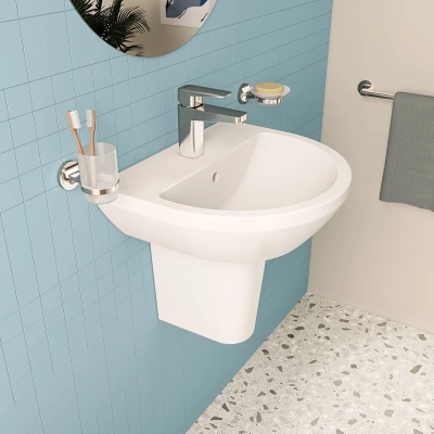 Vitra Integra Lavabo Yuvarlak, Kompakt, 50x43 cm Tek Armatür Delikli, Su Taşma Delikli, Beyaz - 4
