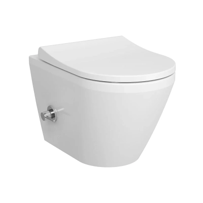 Vitra İntegra Round Asma Klozet Rim-ex, Gizli Montajlı, 55 cm Taharet Borulu, Entegre Musluklu, Beyaz - 1