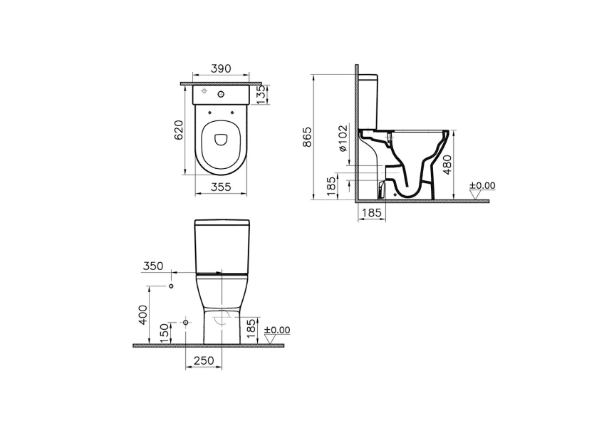Vitra İntegra Round Takım Klozet Rim-ex, Arkası Açık, Özel İhtiyaç, 62 cm Taharet Borulu, Beyaz - Vitra (1)